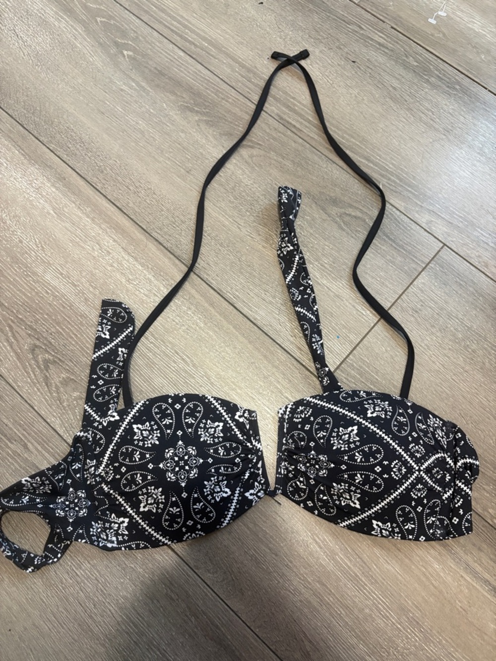 Ardene Black Paisley Bandeau Bikini Top with Halter Strap